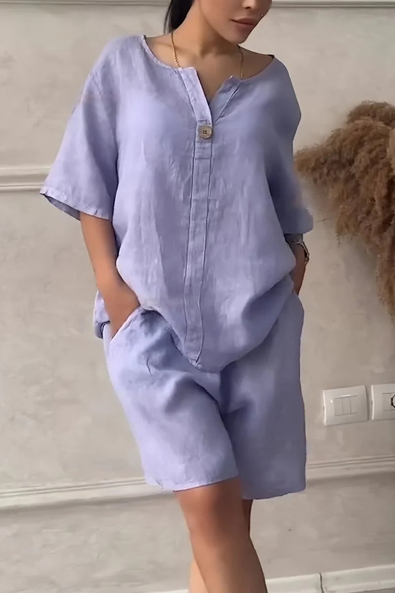 Ensemble décontracté de chemisiers et de shorts à taille haute pour femmes - Maike