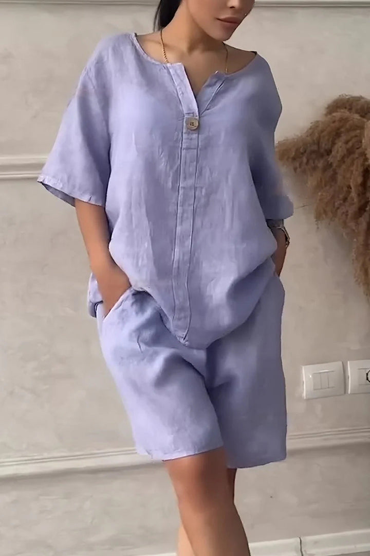 Ensemble décontracté de chemisiers et de shorts à taille haute pour femmes - Maike