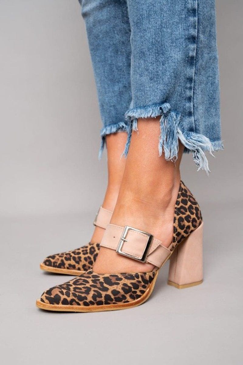 Chaussures à talon bloc pour femmes avec boucle en imprimé léopard - Virela