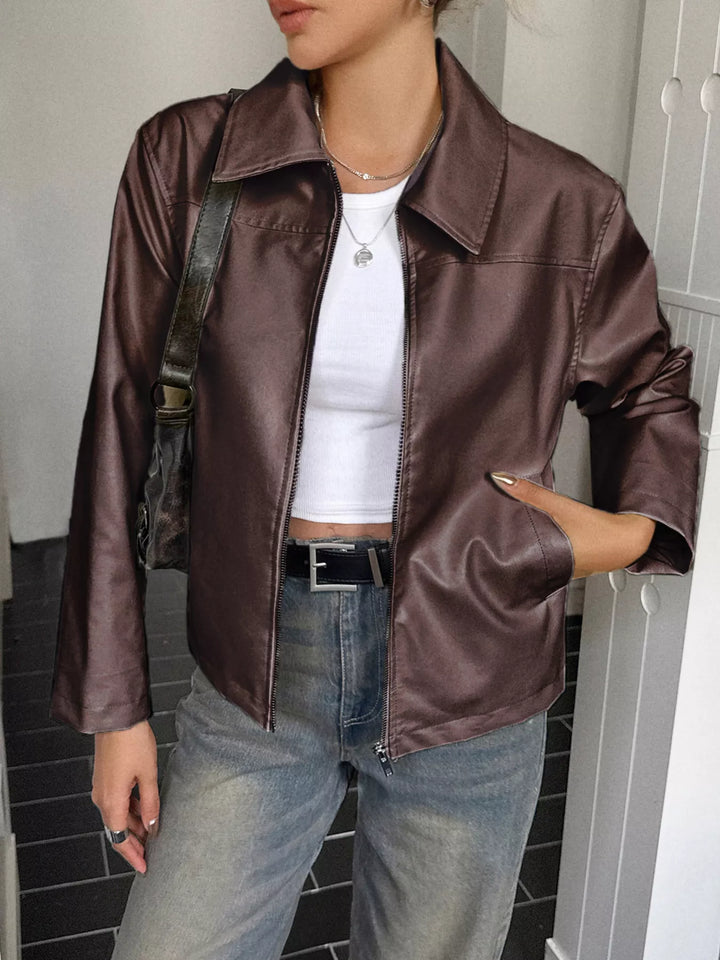 Veste effet cuir pour femme avec fermeture éclair sur le devant - Kendra