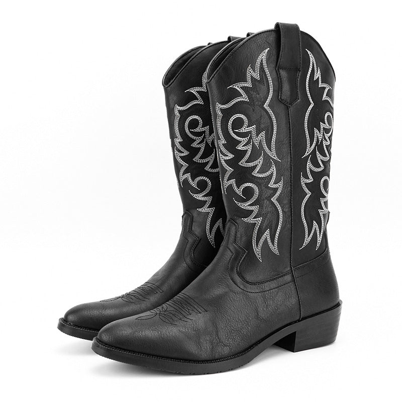 Bottes hautes brodées de style rétro pour hommes - Kervon