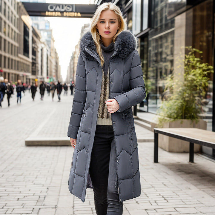 Manteau long matelassé à col de fourrure pour femme - Irina