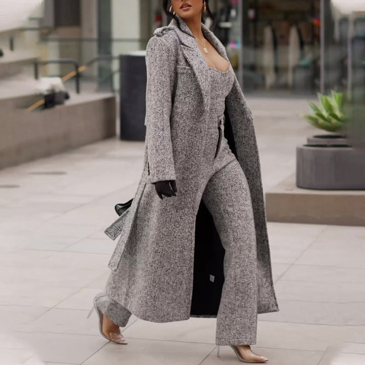 Manteau long en peluche à large revers pour femme - Sandra