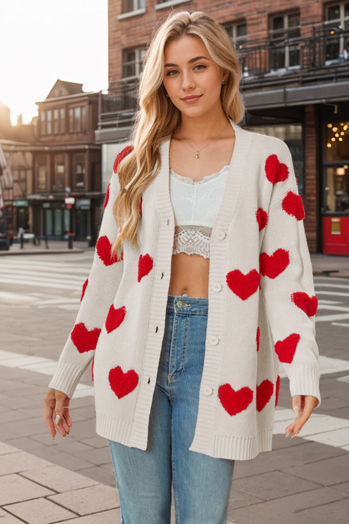 Cardigan en maille avec imprimé cœur - Ailith