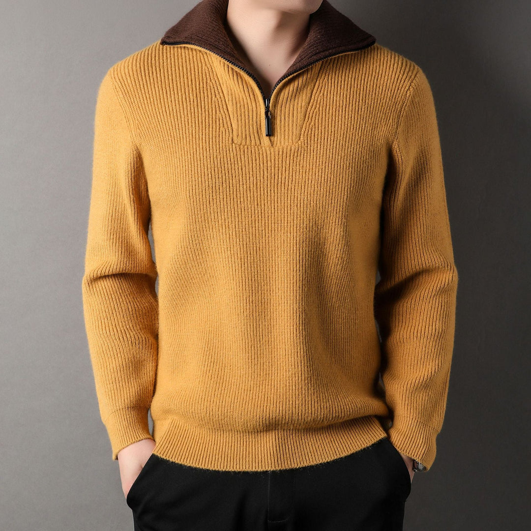 Pull homme en maille côtelée avec col demi-zip - Elion