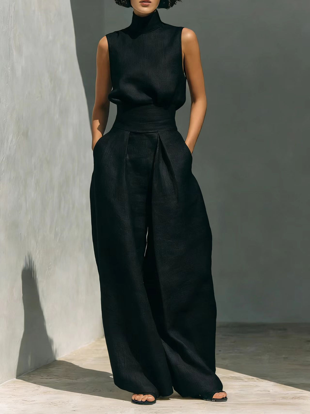 Ensemble femme avec haut sans manches et pantalon large taille haute - Nitche
