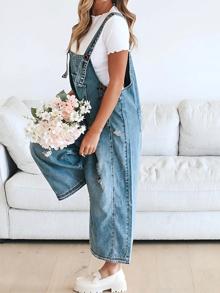 Combinaison femme jean oversize look used bretelles réglables – Jenna