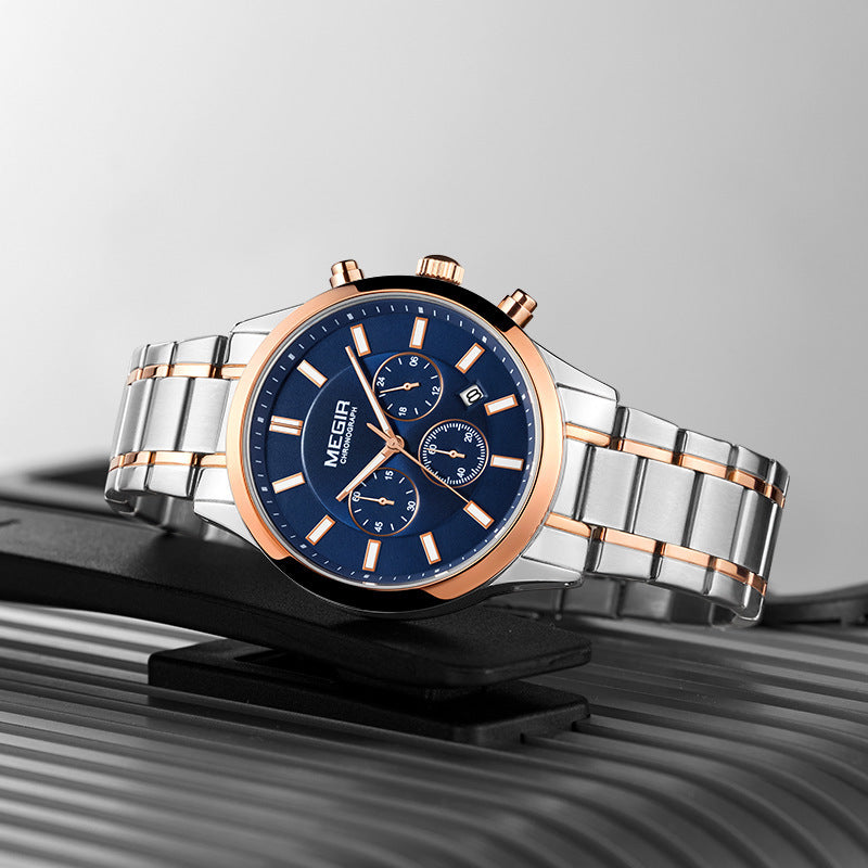 Montre de sport en acier inoxydable pour hommes, chronographe