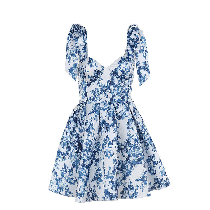 Robe courte à fleurs avec bretelles à nœuds pour femmes - Ottilie