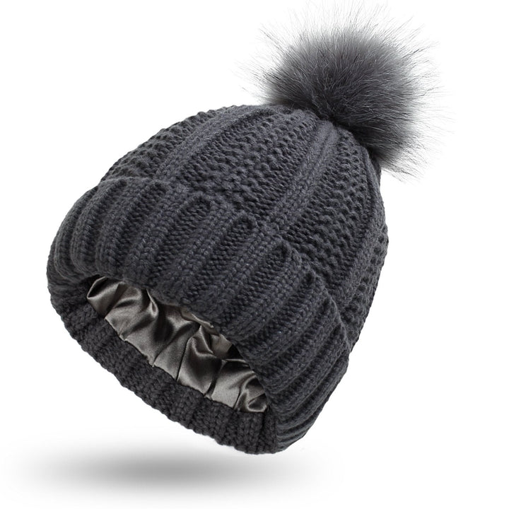 Bonnet tricoté pour femme avec pompon - Daitonna