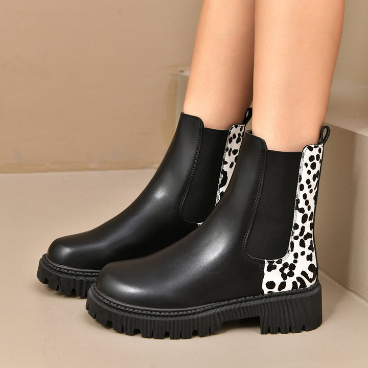Bottes mi-mollets pour femmes à semelles épaisses et effet combiné - Elvira