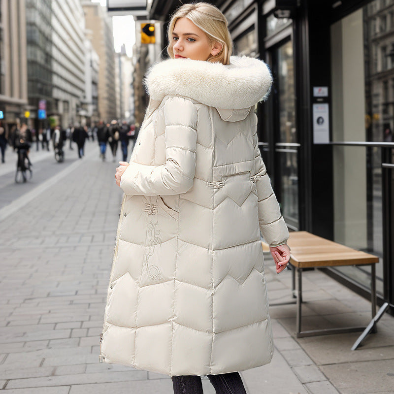 Manteau long matelassé à col de fourrure pour femme - Irina