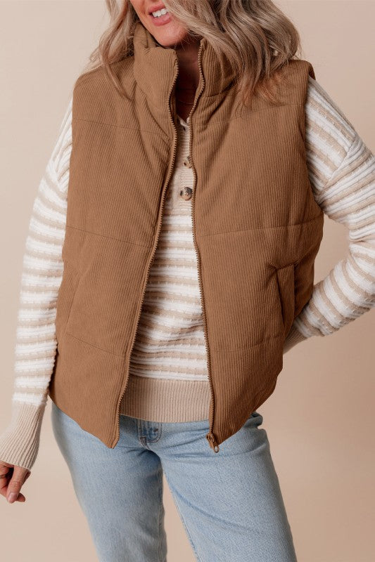 Gilet à col roulé en velours côtelé matelassé pour femme - Norayne