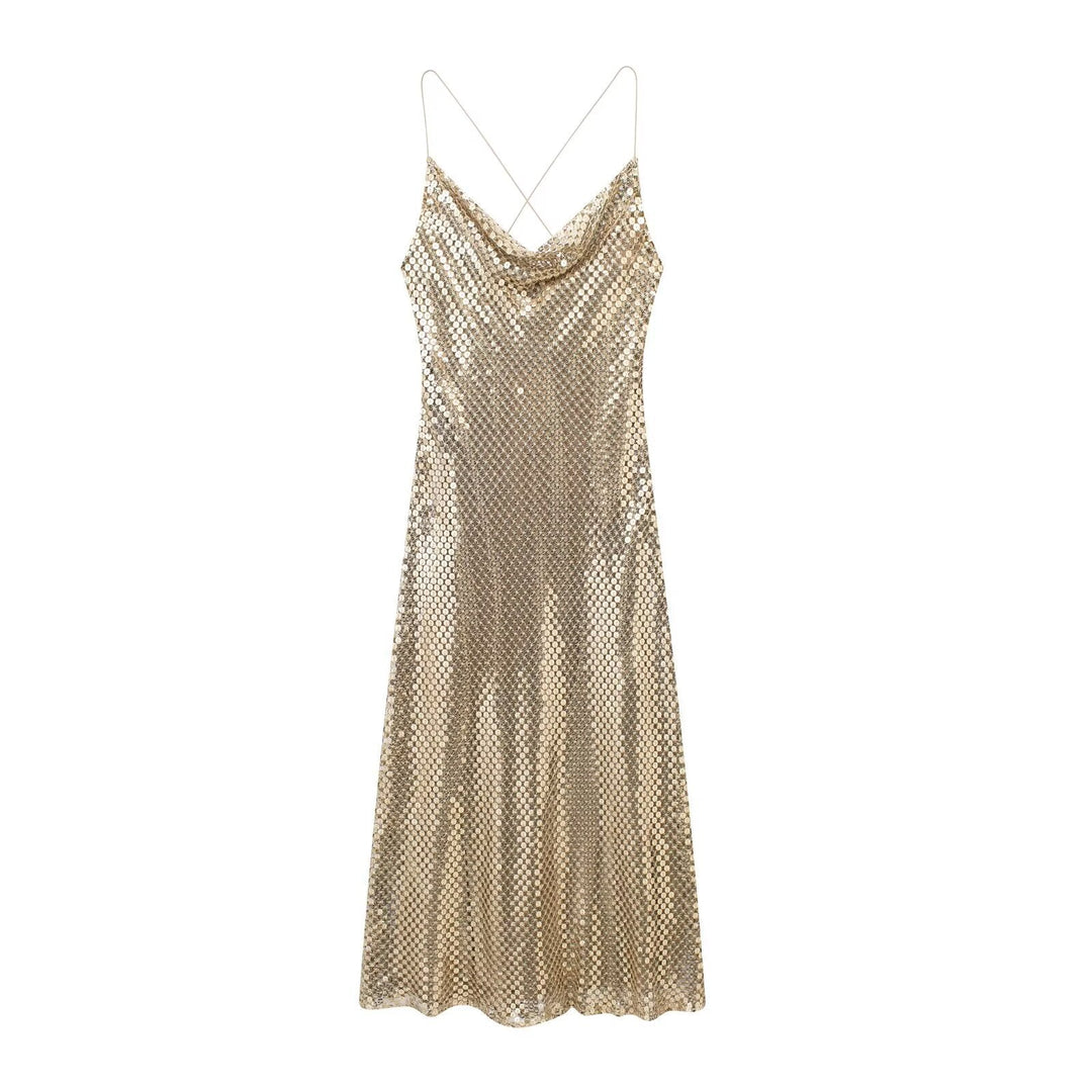 Robe à paillettes pour femme avec un léger drapé - Mirelan