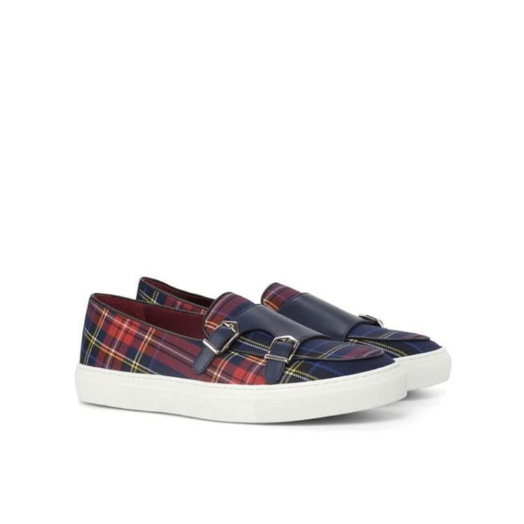 Mocassins en toile à carreaux pour hommes avec fermetures à boucle - Sergio