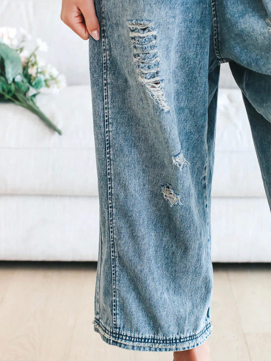 Combinaison femme jean oversize look used bretelles réglables – Jenna