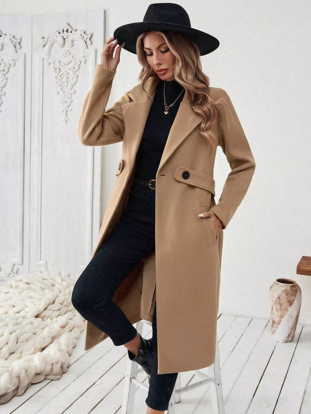 Manteau croisé en laine structurée pour femme - Aurenne
