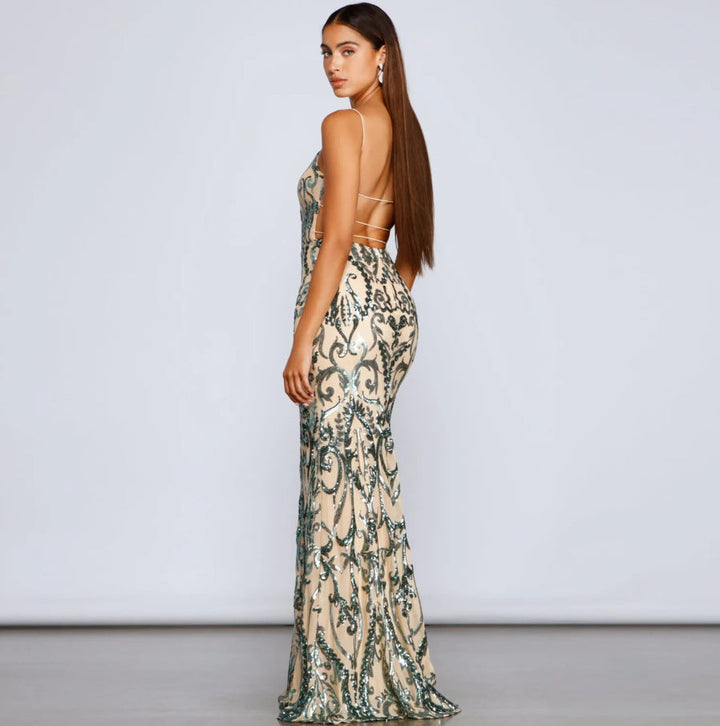 Robe de soirée pour femme avec effet brodé de paillettes - Kalea