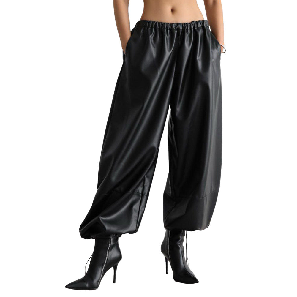 Pantalon effet cuir pour femme avec ourlet à lacets - Eirenne