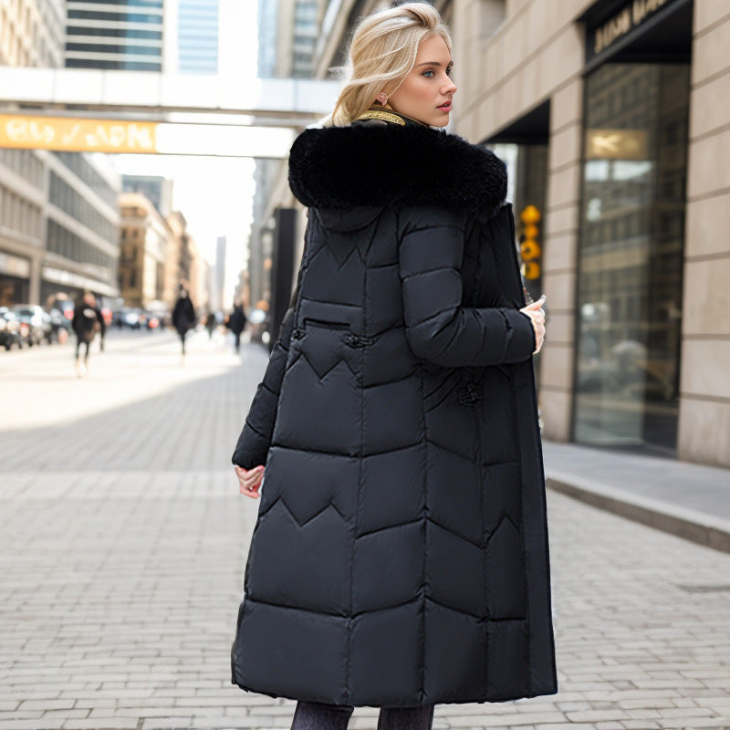 Manteau long matelassé à col de fourrure pour femme - Irina