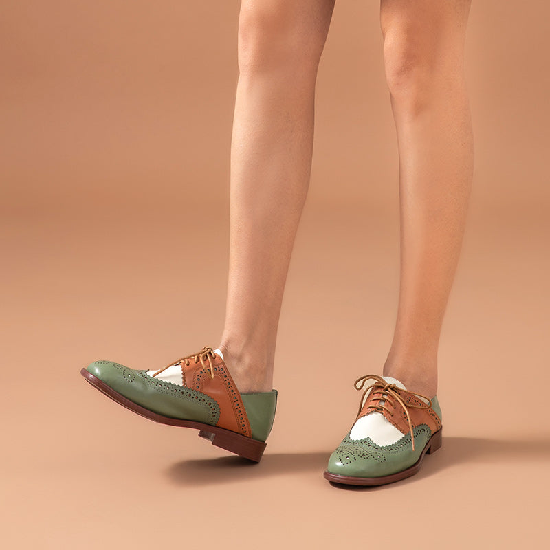 Chaussures oxford bicolores à talon bas pour femmes - Milany