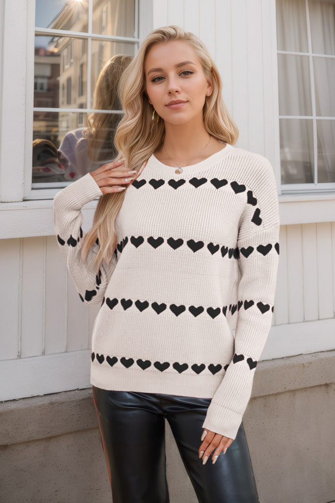 Pull pour femmes avec imprimé cœur et col rond - Rúnael