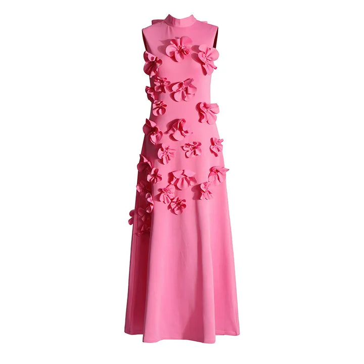 Lena - Longue robe rose à fleurs