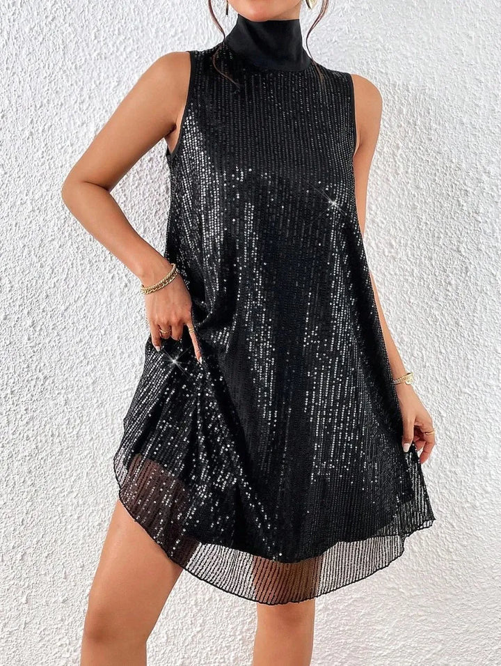 Robe femme à paillettes et col montant - Lareine