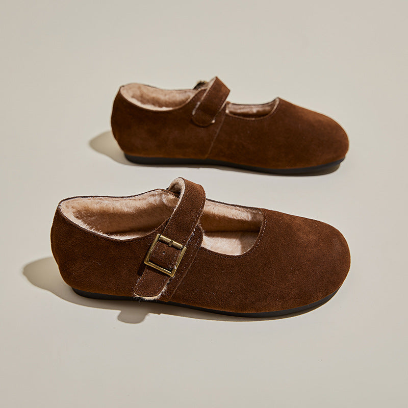 Chaussures plates en daim pour femmes avec doublure chaude - Alviera