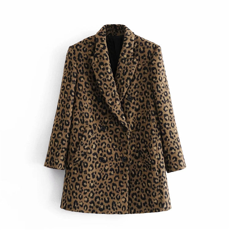 Manteau léopard coupe droite à revers pour femme - Frida