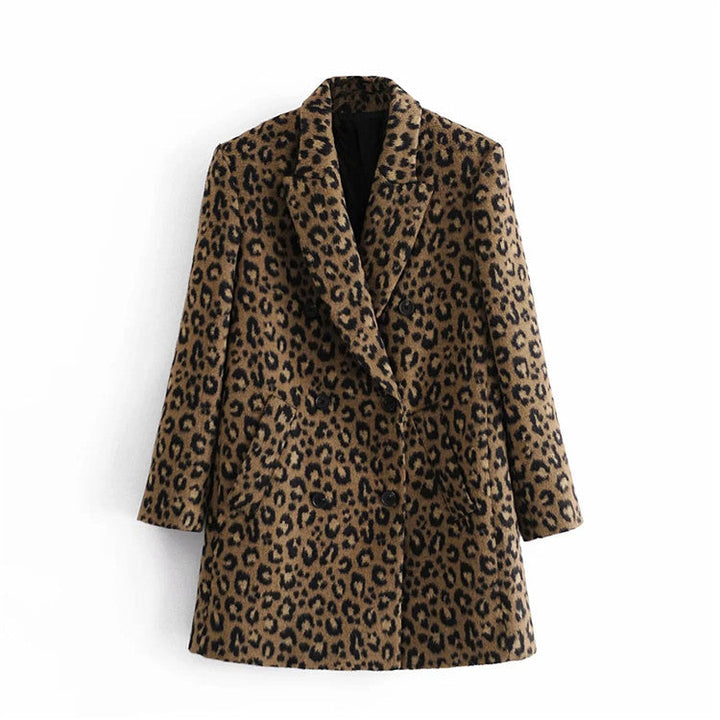 Manteau léopard coupe droite à revers pour femme - Frida