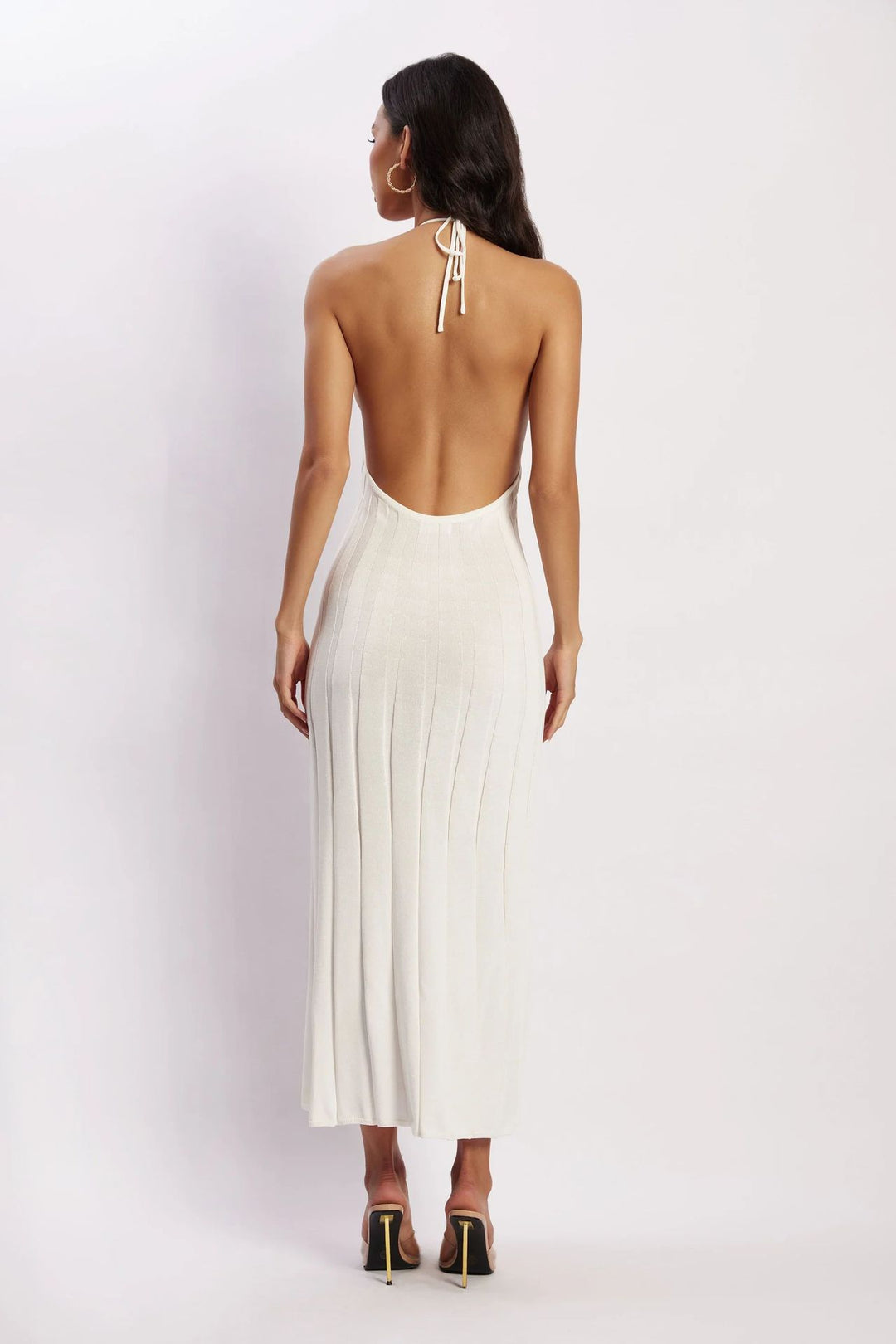 Robe midi féminine en tissu plissé avec col licou - Dalila