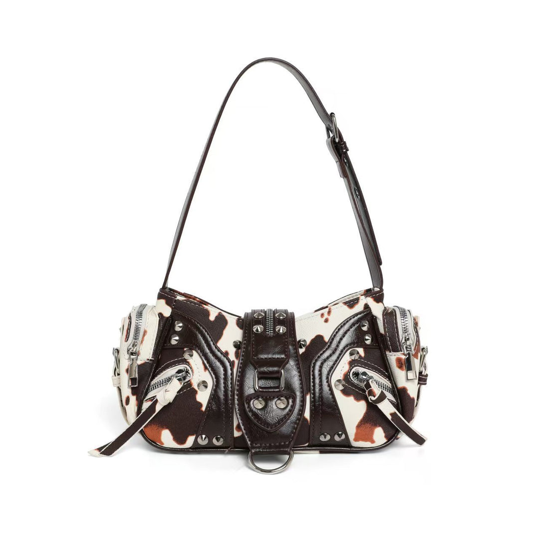 Sac à bandoulière pour femmes avec clous métalliques et poches zippées