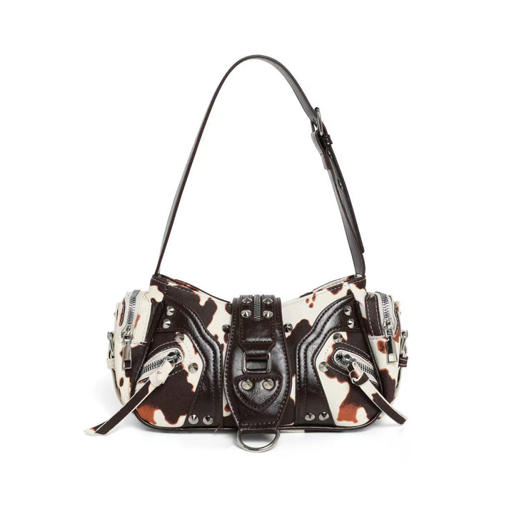 Sac à bandoulière pour femmes avec clous métalliques et poches zippées