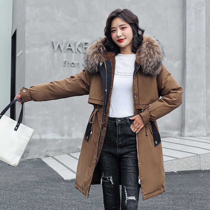 Veste longue à col en fourrure pour femme - Mirelle