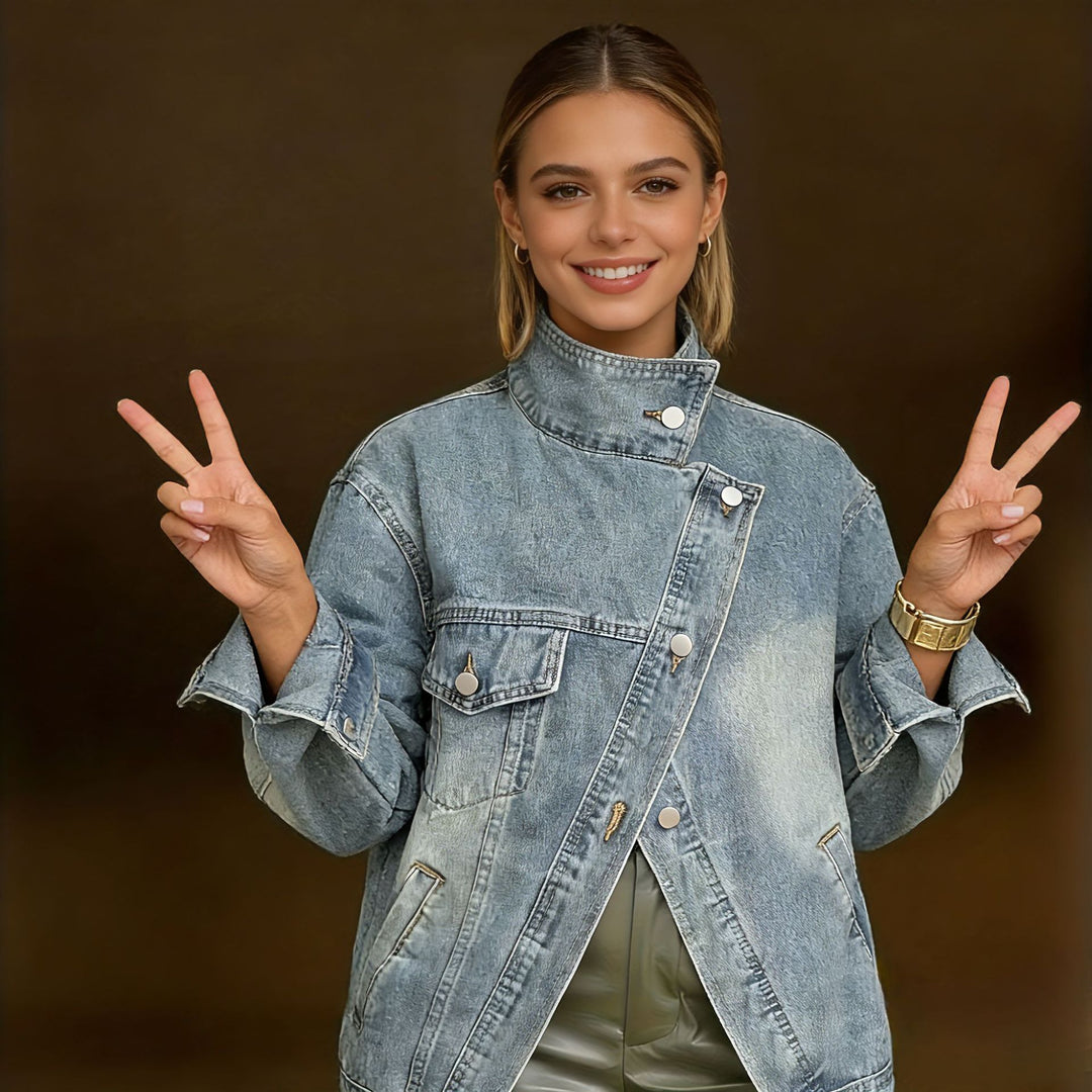 Veste en jean oversize à col haut pour femme - Kaia