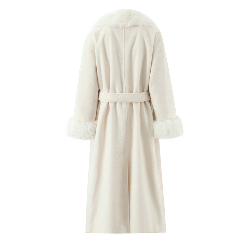 Manteau long pour femme avec col en fourrure et ceinture - Margaretti