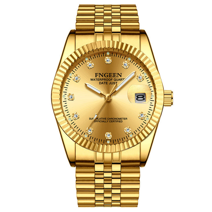 Montre pour homme en acier inoxydable avec lunette cannelée