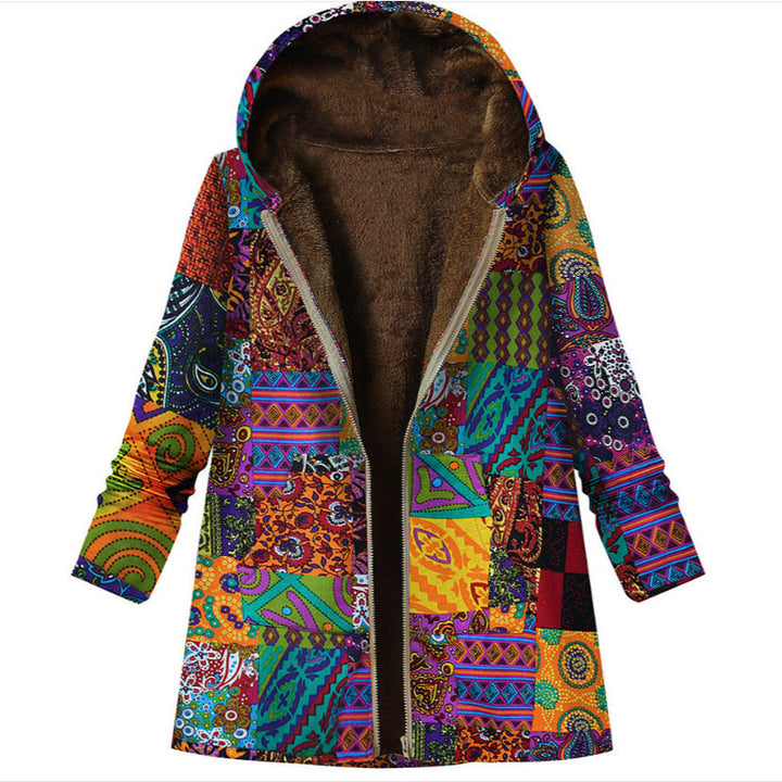 Manteau à capuche pour femme avec imprimé thermique rétro - Luny