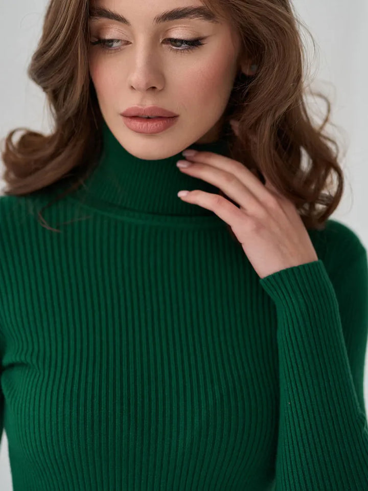 Pull femme col roulé en maille côtelée ajustée - Nélida