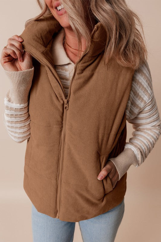 Gilet à col roulé en velours côtelé matelassé pour femme - Norayne