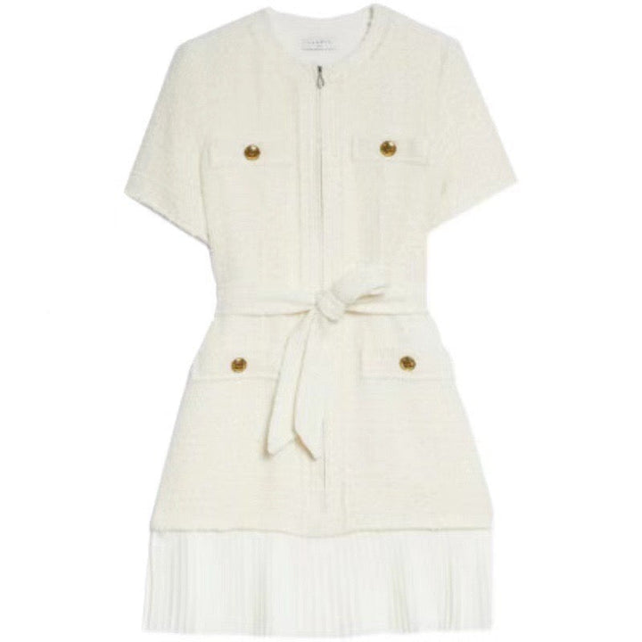 Robe courte ceinturée en tweed pour femmes - Anaís