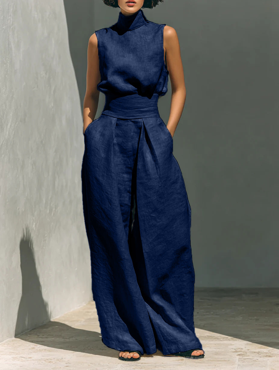 Ensemble femme avec haut sans manches et pantalon large taille haute - Nitche