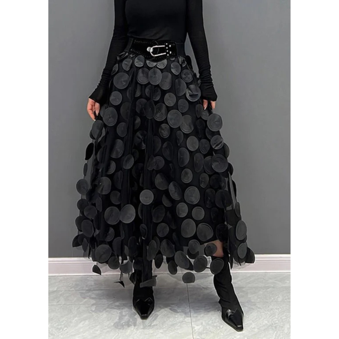 Maxi-jupe à pois vintage à taille haute pour femme