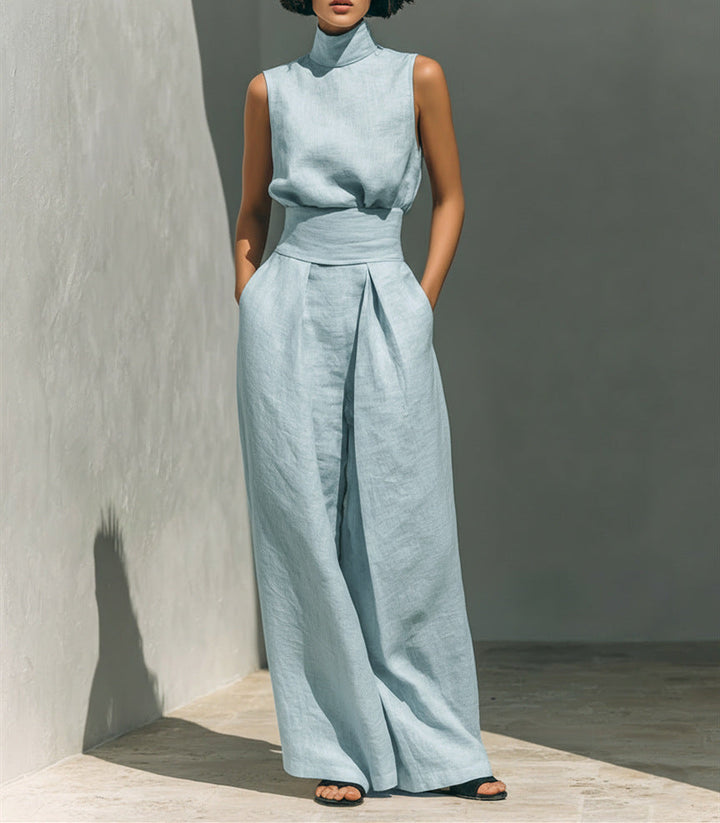 Ensemble femme avec haut sans manches et pantalon large taille haute - Nitche
