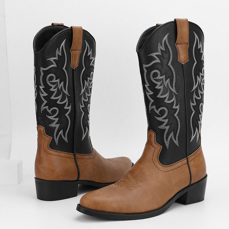 Bottes hautes brodées de style rétro pour hommes - Kervon