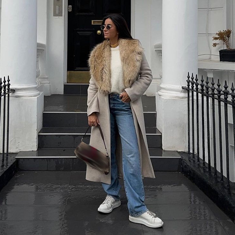 Manteau long pour femme avec col enveloppant et fermeture croisée - Eirlys