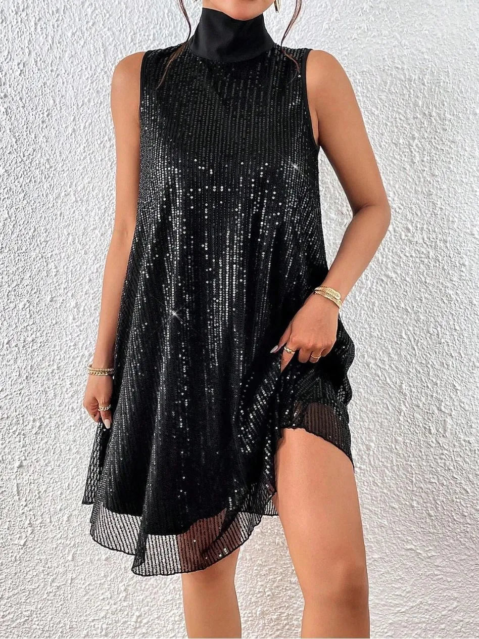 Robe femme à paillettes et col montant - Lareine