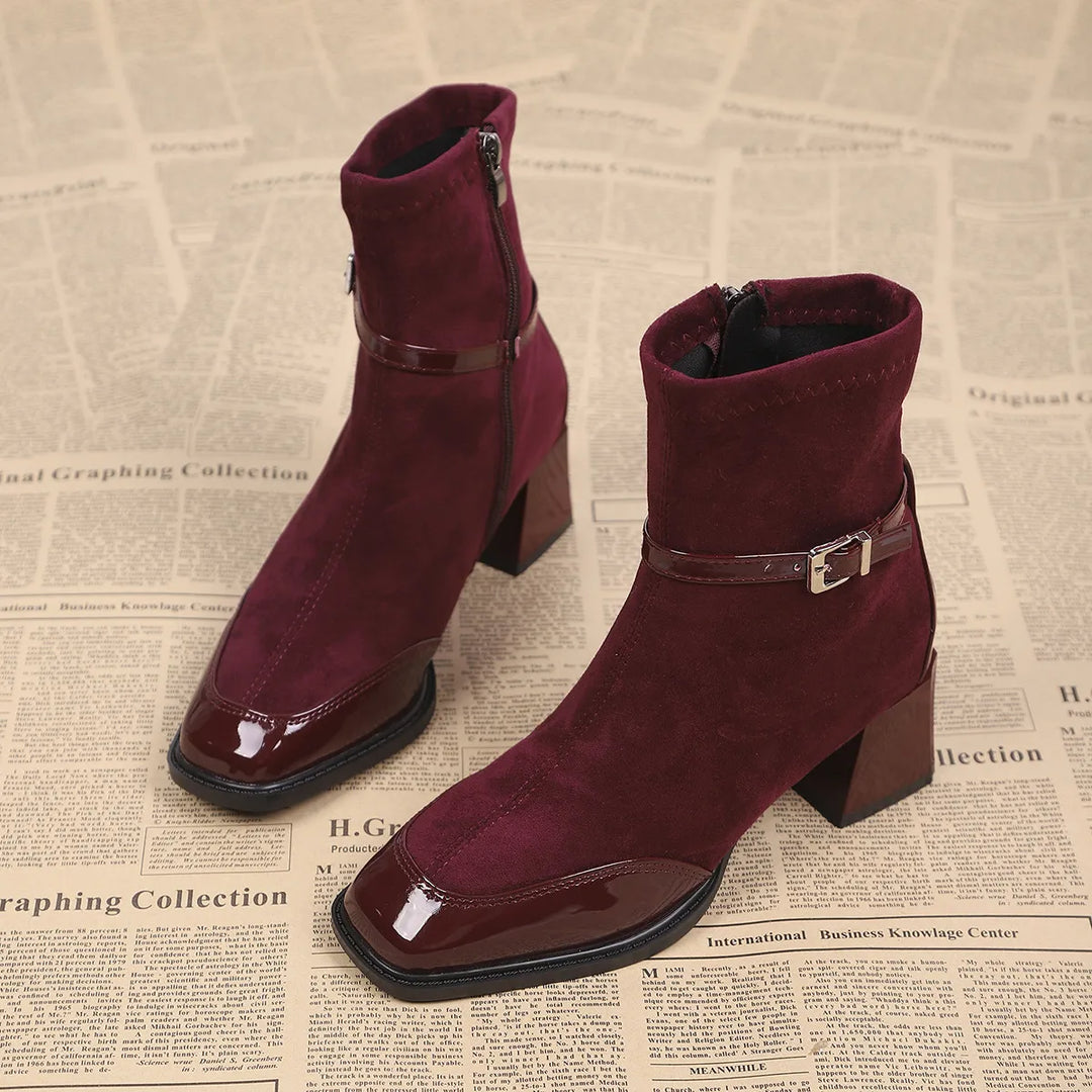Bottines effet daim à boucle et talon large - Marlen