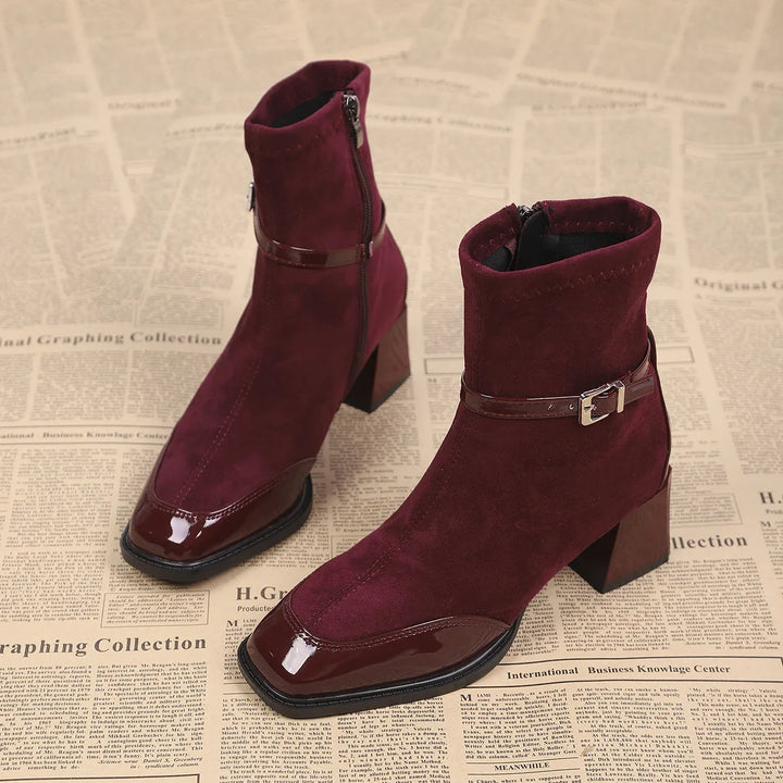 Bottines effet daim à boucle et talon large - Marlen
